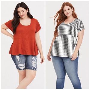 Torrid *BUNDLE OF 2* Orange Tiered Seam and B&W Striped Babydoll Tee